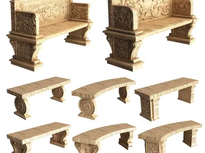 Stone Bench Collection Low-poly 3D model