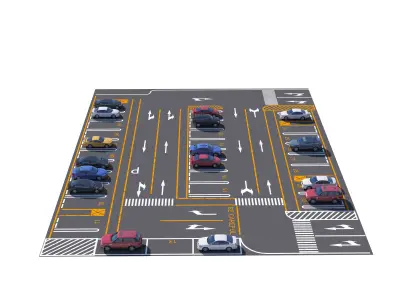 Parking Lot Scene with Low-poly 3D model