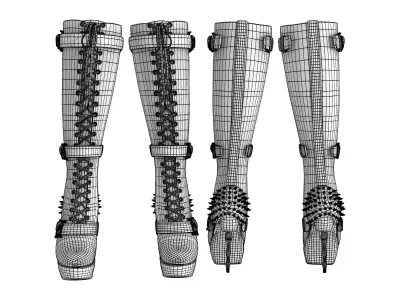 Skulls Spikes Decorated High Heel Boots Low-poly 3D model