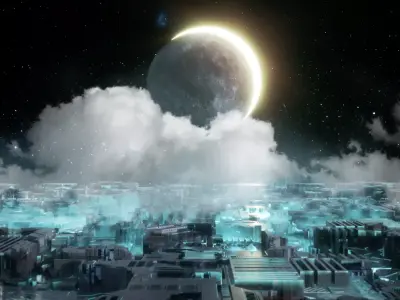 Sci Fi City Sunset Low-poly 3D model