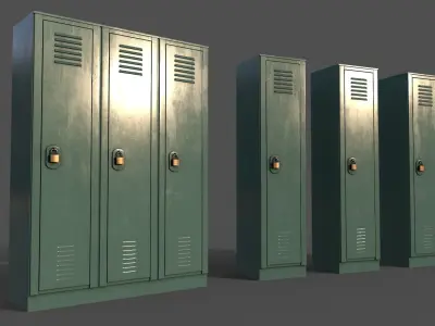 PBR School Gym Locker 01 - Green Light Low-poly 3D model