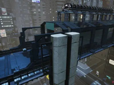 Cyberpunk Modular Bridge Game Ready Low-poly 3D model