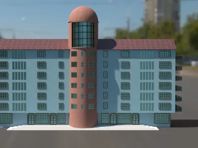 Building 3D model apartment on street Low-poly 3D model