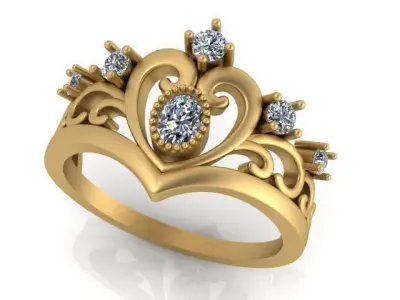 Women solitaire crown ring 3dm stl render detail 3D print model 3D print model