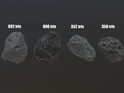 Asteroids- Meteorite 4 pack Low-poly 3D model