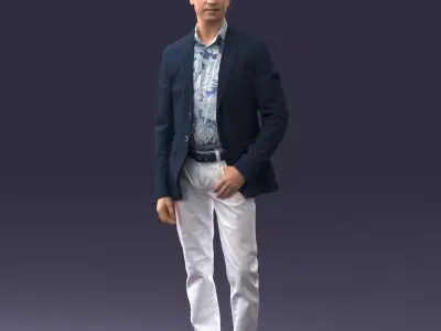000368 Standing Man in Blue Jacket Realistic 3D Scan Low-poly 3D model