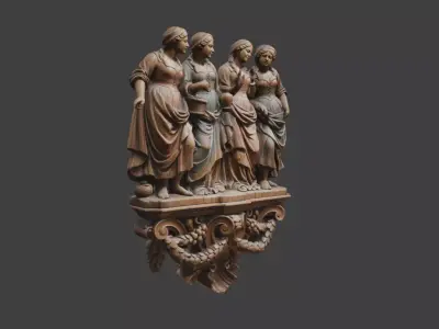 Four Maidens Wooden Relief Low-poly 3D model