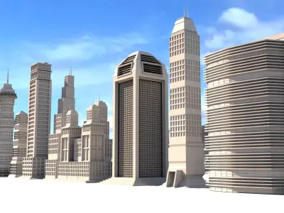 Skyscrapers   Low-poly 3D model  10 MODELS Free 3D model