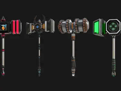 9 Sci-Fi Battle Hammers Collection All PBR Unity UE Textures 3D Model Pack