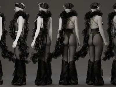 Dark Avant-Garde Ruffled Bodysuit 3D model