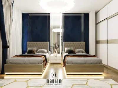 Sleek Modern Twin Bedroom Boys Teen Room Interior Scene Free 3D model