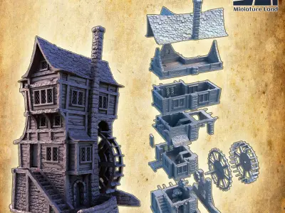 River Mill House Tabletop Terrain 28 MM 3D print model