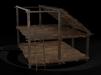 AAA Wooden Enterable Medieval Primal Thatched Cottage Hut 03 R Low-poly 3D model