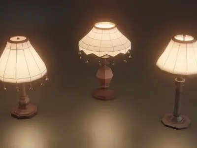 Collection 9 Vintage Lamps Low Poly   Low-poly 3D model