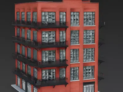 Modern Industrial Brick Loft Building 3D Model Low-poly 3D model