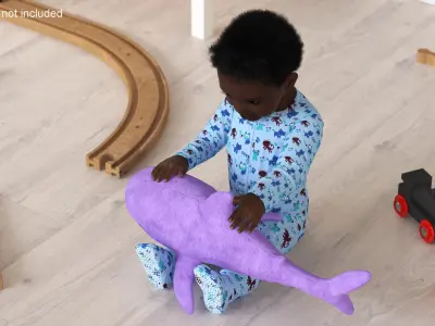  Little Toddler with Stuffed Shark Toy 