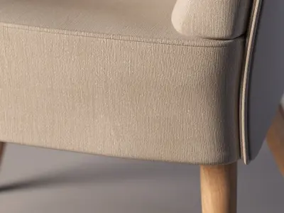 Classic chair in light beige upholstery on thin wooden legs Free 3D model