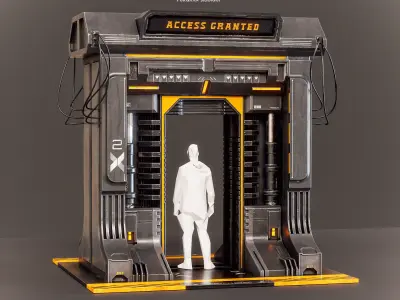 Sci-fi Door X2 PBR Low-poly 3D model