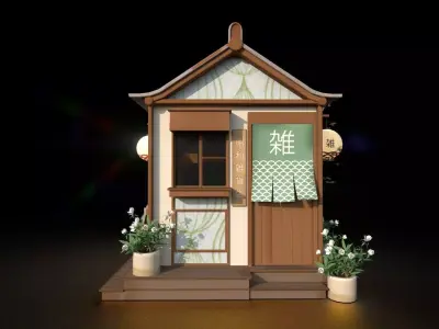 Stylized Japanese  Convenience Store Diorama Low Poly 3D Model  Low-poly 3D model