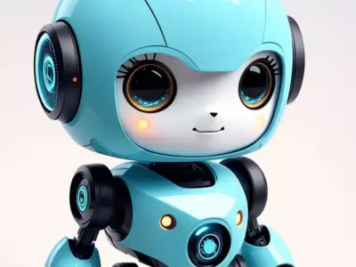 Cute Blue Robot 3D Model Big Eyes Friendly Smile Design Low-poly 3D model