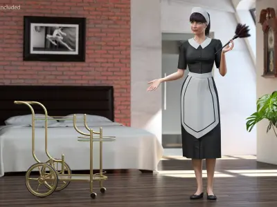  Housemaid Character with Duster Rigged 