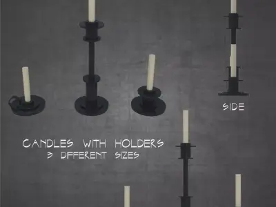 Candles with holders 3 different sizes architectural scene light Low-poly 3D model