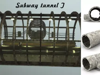 Subway tunnel T Low-poly 3D model