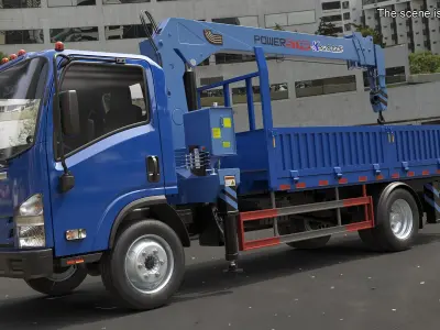  Blue ISUZU NPR Manipulator Truck Crane Simplified 