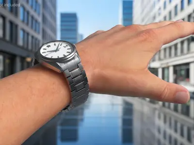  Wristwatch on Human Arm Wrist Silver 