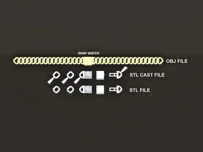 Cuban Chain Link Box Style 9MM WIDTH  3D print model