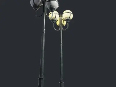Spherical Street lamp whith triple stand 3D model