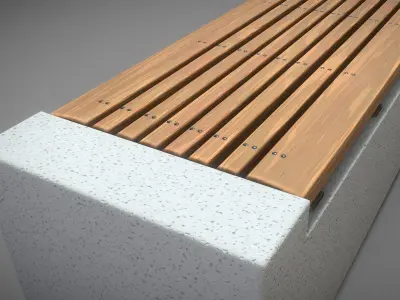 Bench -6- Wood on Concrete Block 2 Low-poly 3D model