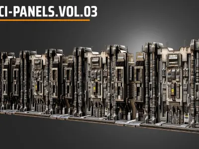 Rusty science fiction panels Low-poly 3D model
