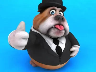 Fun cartoon Bulldog with a suit 3D model