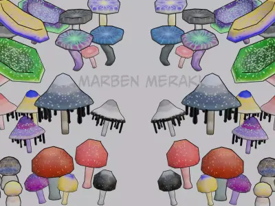 3D Lowpoly Mushrooms  Low-poly 3D model