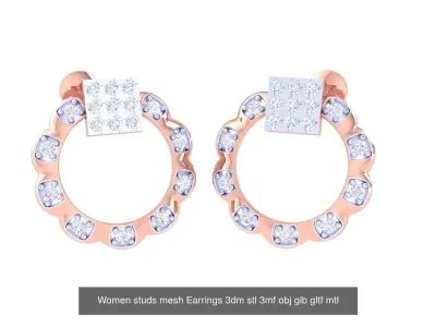 5 Geometric Women studs mesh Earrings 3dm stl 3mf obj glb 3D Model Pack purchase