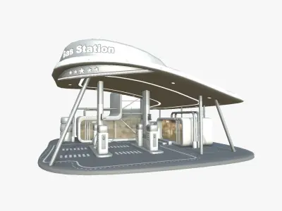 SciFi Gas Station A02 White Gray - Sci Fi Exterior Design Low-poly 3D model