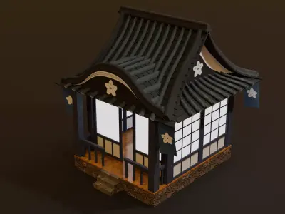 Japanese House Lowpoly Isometric Low-poly 3D model