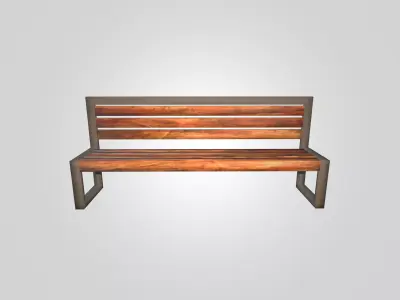 Outdoor Wooden Bench 3D Model with Metal Frame Low Poly Low-poly 3D model