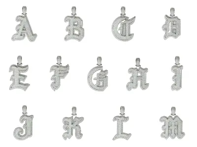 Tattoo fonts A to Z alphabet pendent 3D Model Pack