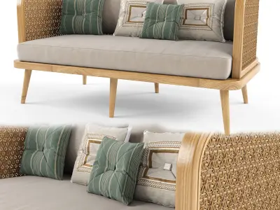 Wooden Rattan Furniture Collection modul 6 3D Model Pack