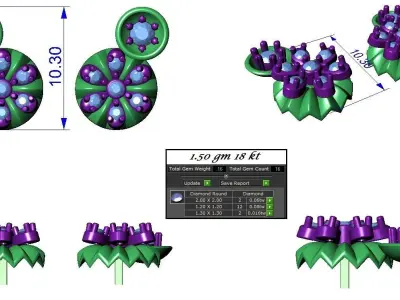 Flower Light wt Pendant Earrings Set 3dm stl obj mtl gltf glb  3D print model