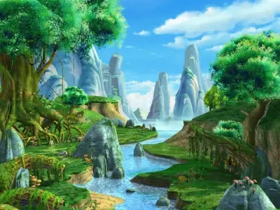 Cartoon River Scene 3D model