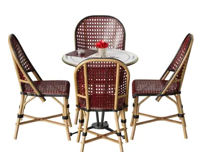 Outdoor furniture for a summer cafe cafe table and wicker chairs 3D model