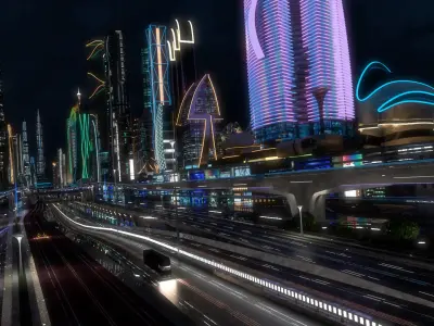  Future City. Night. Main Street 