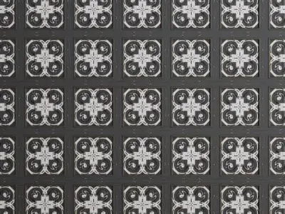 Ornamental Carved Dark Wood Panel PBR Seamless Texture