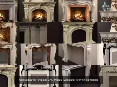 Classic Marble Fireplace CNC Pack 5- Models for ArchViz 