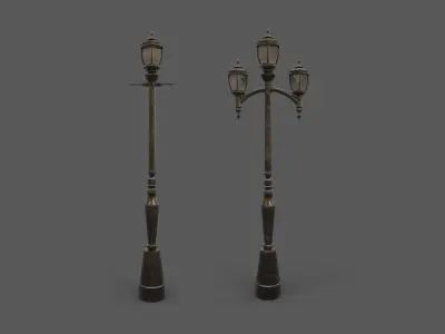 Two Street Lamps Victorian Style 3D Model Low-poly 3D model