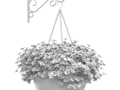 Hanging basket flowerpot rattan pot with flowers 3D model