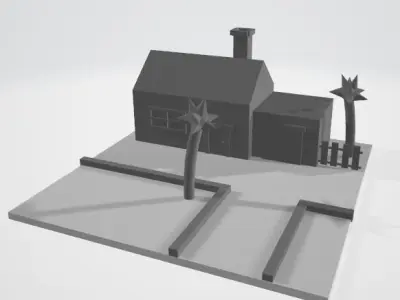 Street house with palm trees Free low-poly 3D model